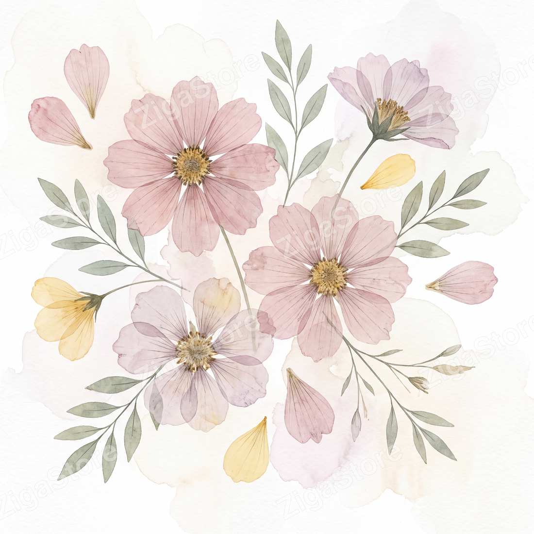 Pressed Petal Trio | Pressed Botanical Printable Wall Art Print by Pressed Petal — print preview (watermarked)