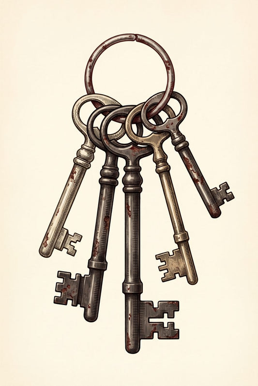 The Keeper's Ring of Antique Keys | Dark Academia Printable Wall Art Print by Inkwell & Bramble — print preview