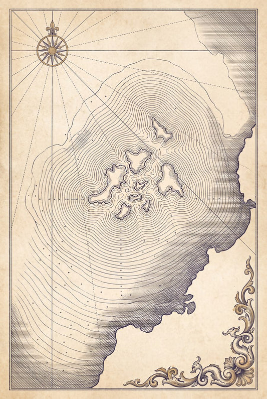 Soundings of the Lost Archipelago | Vintage Cartographic Printable Wall Art Print by Cobalt Atlas — print preview