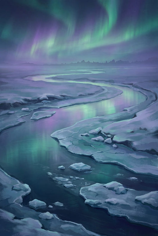 Serpentine — Frozen River Under the Veil | Celestial Landscape Printable Wall Art Print by Aurora Vale — print preview