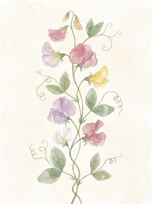 Sweet Pea Tendril Climb | Pressed Botanical Printable Wall Art Print by Pressed Petal — print preview
