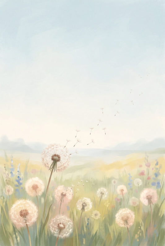 The Wishfield at First Light — Dandelion Meadow Print by Wildflower Field — print preview