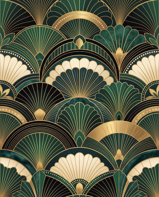 Emerald Fans | Art Deco Maximal Printable Wall Art Print by Marrow & Gold — print preview