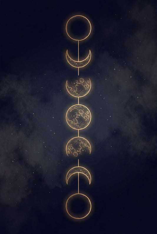 Gilded Moon Phases | Dark Celestial Printable Wall Art Print by Nocturne Press — print preview
