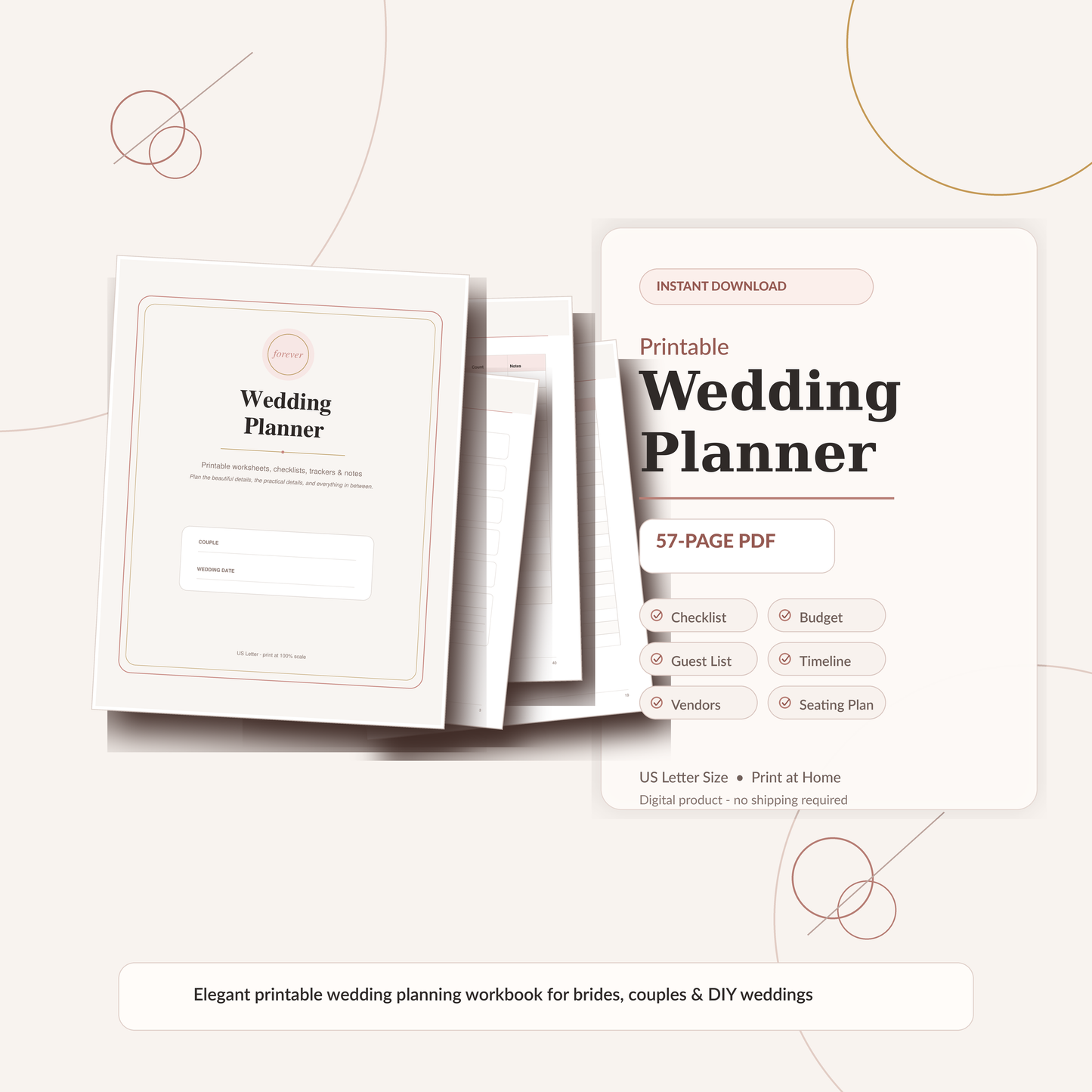 Printable Wedding Planner PDF | 57-Page Wedding Planning Binder | Instant Download