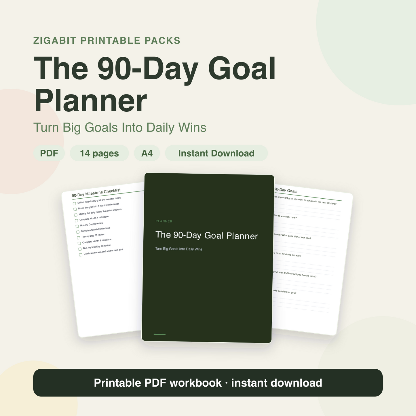 90-Day Goal Planner — Printable Goal Setting & Habit Tracker PDF