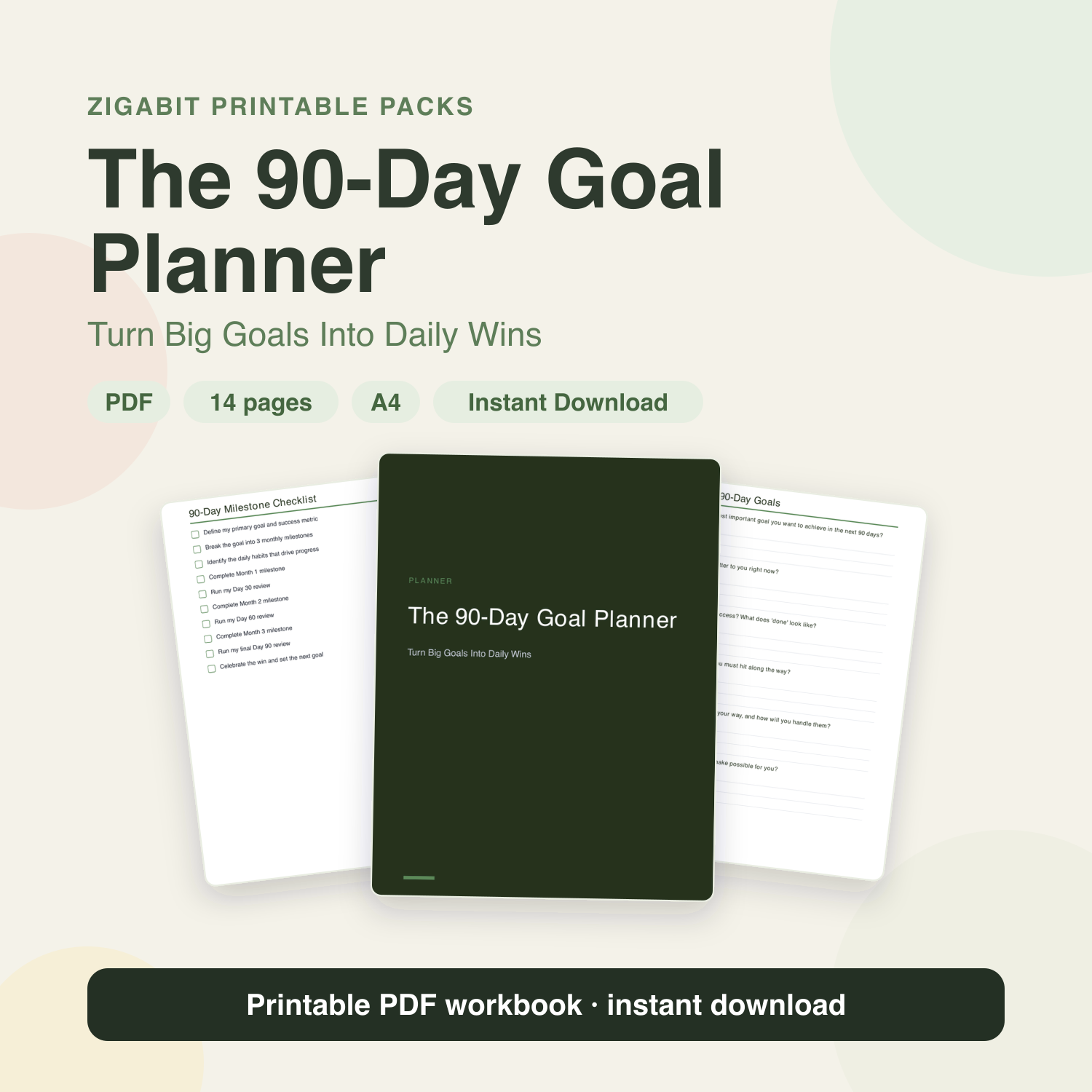 90-Day Goal Planner — Printable Goal Setting & Habit Tracker PDF