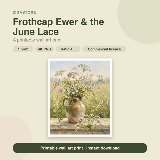 Frothcap Ewer Cottagecore Cow Parsley Wall Art Print by Wildflower Field