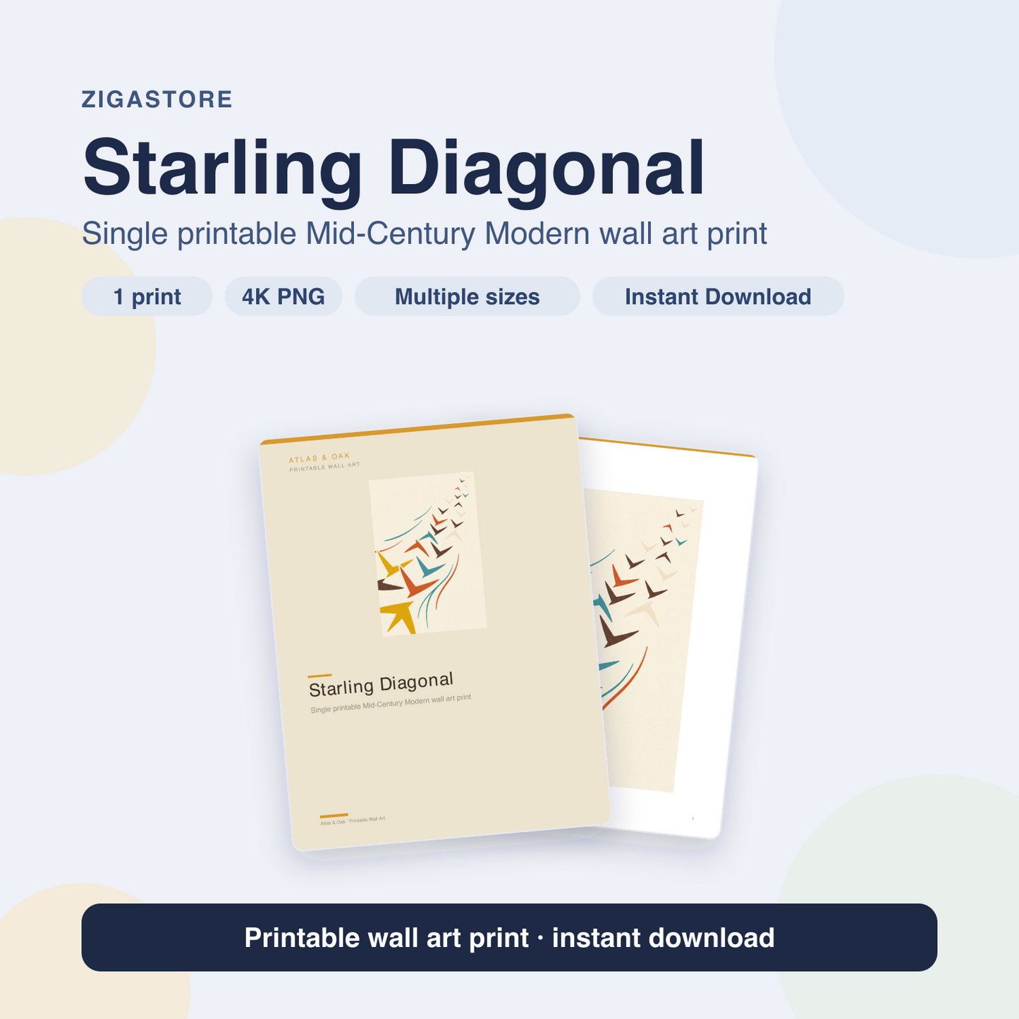 Starling Diagonal | Mid-Century Modern Printable Wall Art Print by Atlas & Oak