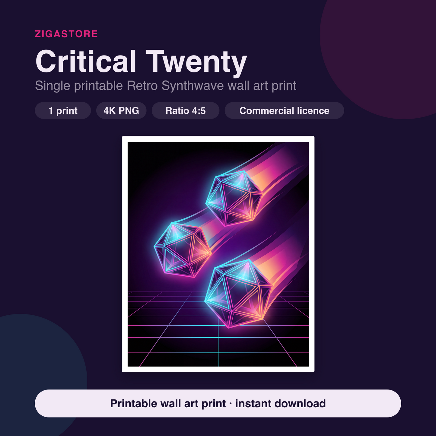 Critical Twenty | Retro Synthwave Printable Wall Art Print by Prism & Pulse