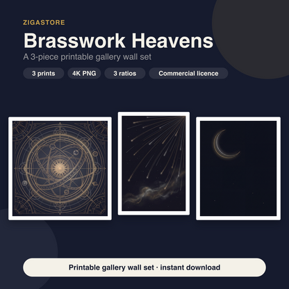 Brasswork Heavens — Dark Celestial 3-Piece Printable Wall Art Set by Nocturne Press