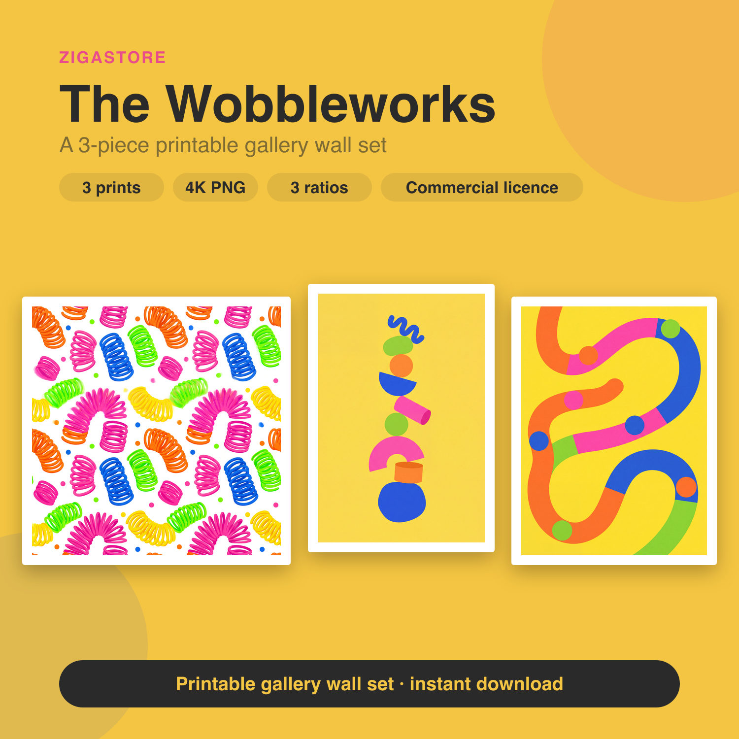 The Wobbleworks — 3-Piece Dopamine Bright Playroom Wall Art Set by Citrus & Stone