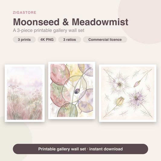 Moonseed & Meadowmist — 3 Pressed Botanical Wall Art Prints by Pressed Petal