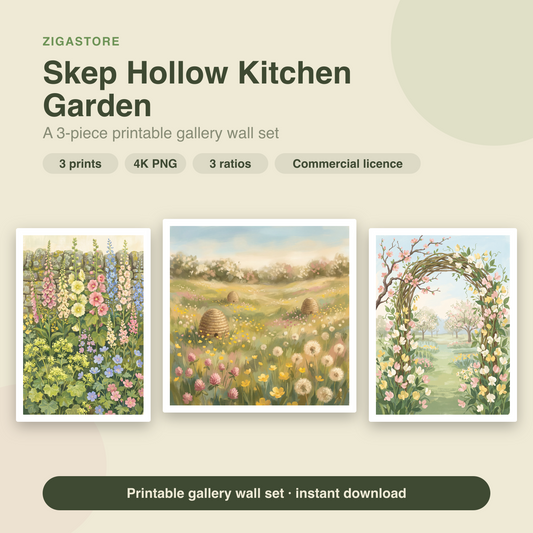 Skep Hollow Kitchen Garden — 3 Cottagecore Meadow Prints by Wildflower Field