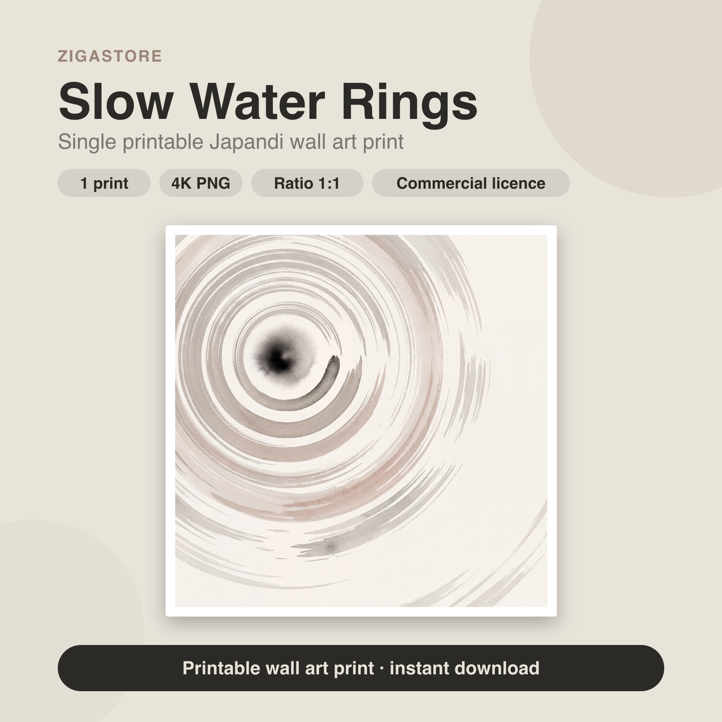 Slow Water Rings | Japandi Printable Wall Art Print by Quiet North