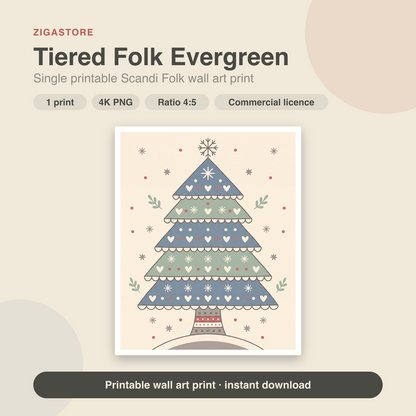 Tiered Folk Evergreen | Scandi Folk Printable Wall Art Print by Linden Row