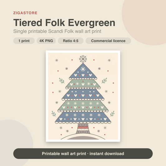 Tiered Folk Evergreen | Scandi Folk Printable Wall Art Print by Linden Row