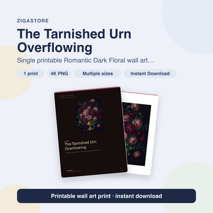 The Tarnished Urn Overflowing | Romantic Dark Floral Printable Wall Art Print by Velvet Dusk