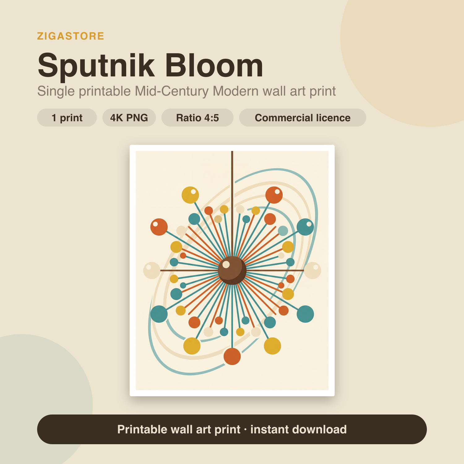 Sputnik Bloom | Mid-Century Modern Printable Wall Art Print by Atlas & Oak