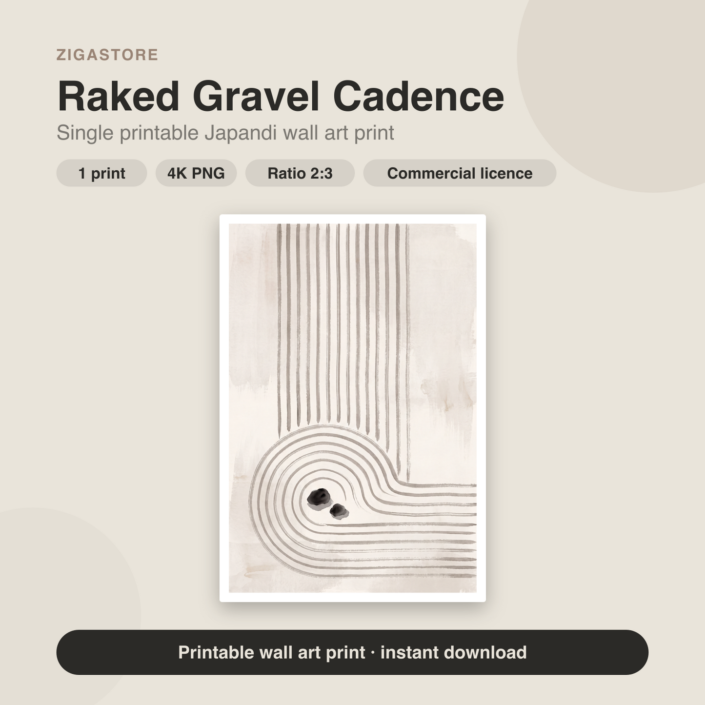 Raked Gravel Cadence | Japandi Printable Wall Art Print by Quiet North
