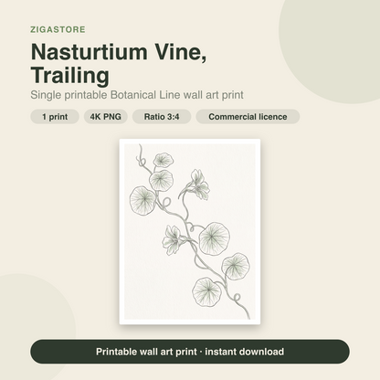 Nasturtium Vine, Trailing | Botanical Line Printable Wall Art Print by Verdant Hours