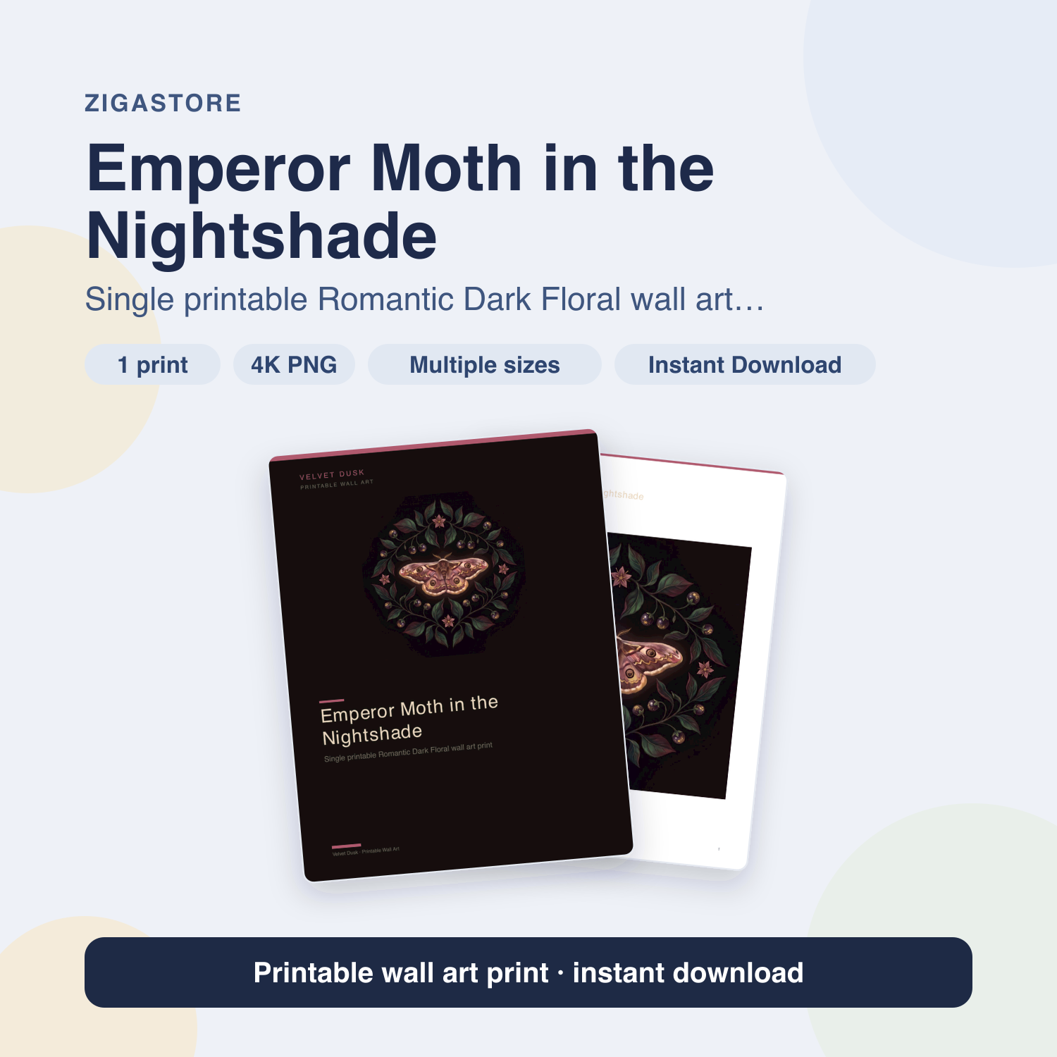Emperor Moth in the Nightshade | Romantic Dark Floral Printable Wall Art Print by Velvet Dusk