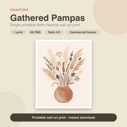 Gathered Pampas | Boho Neutral Printable Wall Art Print by Saffron & Sage