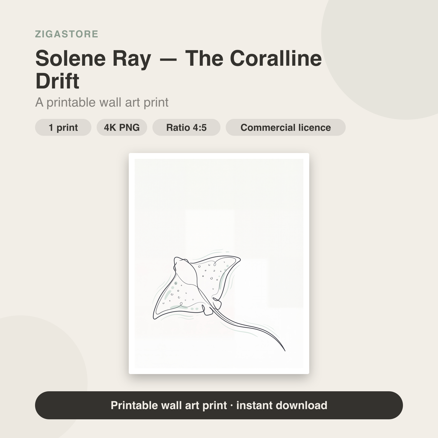 Solene Eagle Ray — Single Line Coastal Wall Art Print by Slate & Sparrow