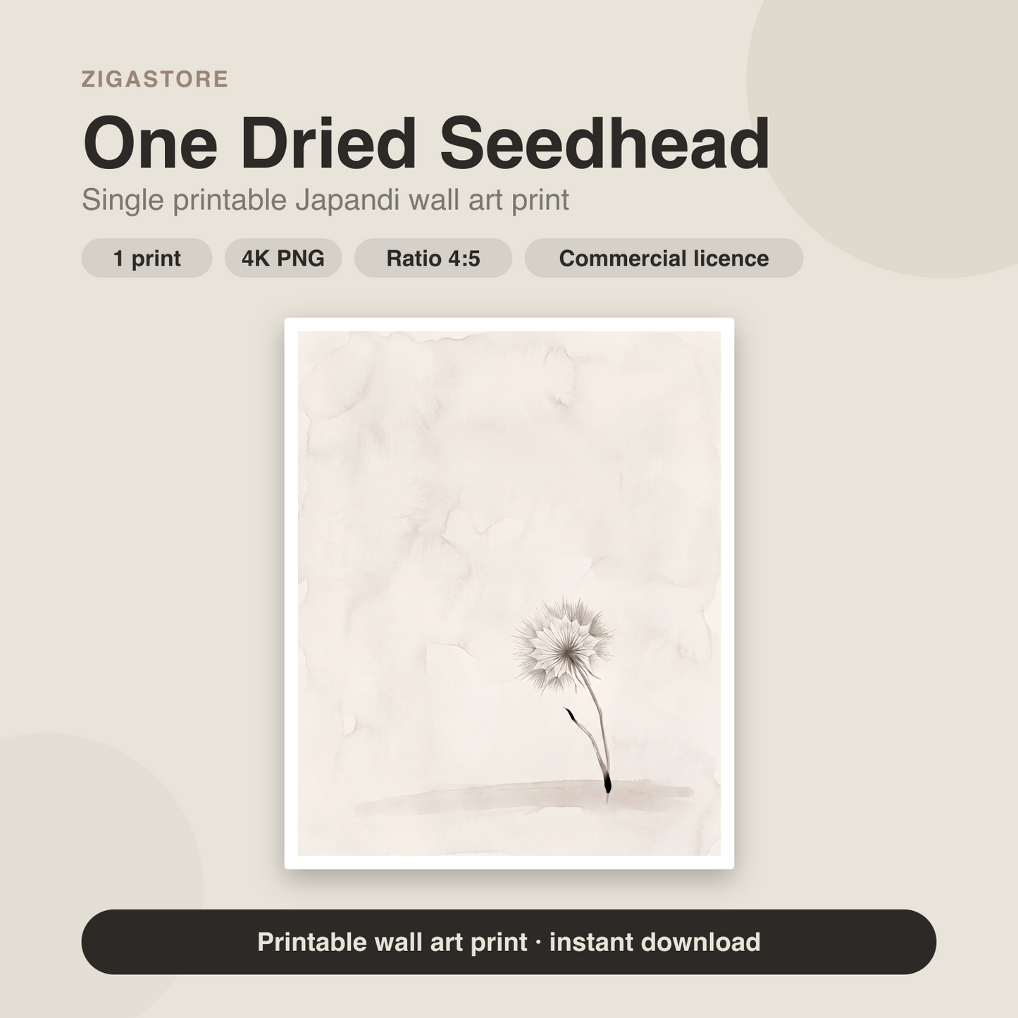 One Dried Seedhead | Japandi Printable Wall Art Print by Quiet North