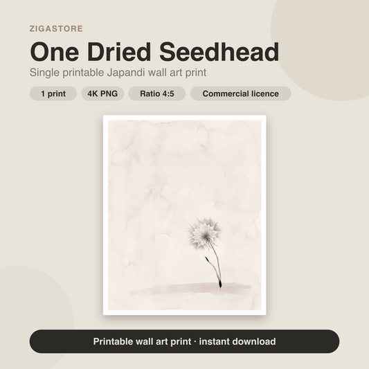 One Dried Seedhead | Japandi Printable Wall Art Print by Quiet North