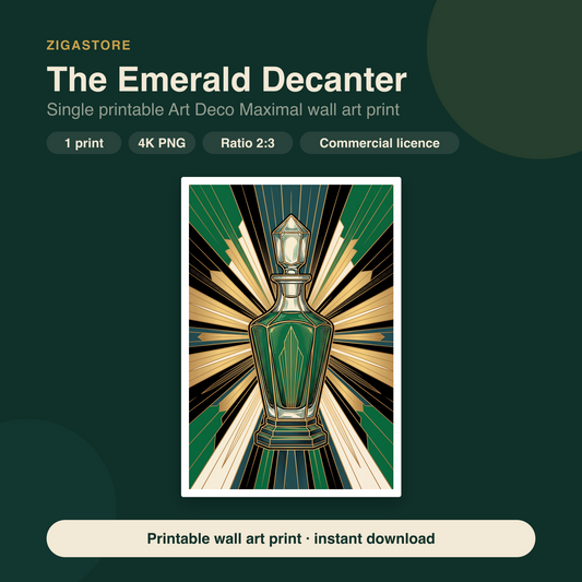 The Emerald Decanter | Art Deco Maximal Printable Wall Art Print by Marrow & Gold