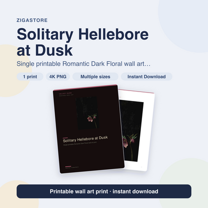 Solitary Hellebore at Dusk | Romantic Dark Floral Printable Wall Art Print by Velvet Dusk