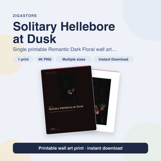 Solitary Hellebore at Dusk | Romantic Dark Floral Printable Wall Art Print by Velvet Dusk