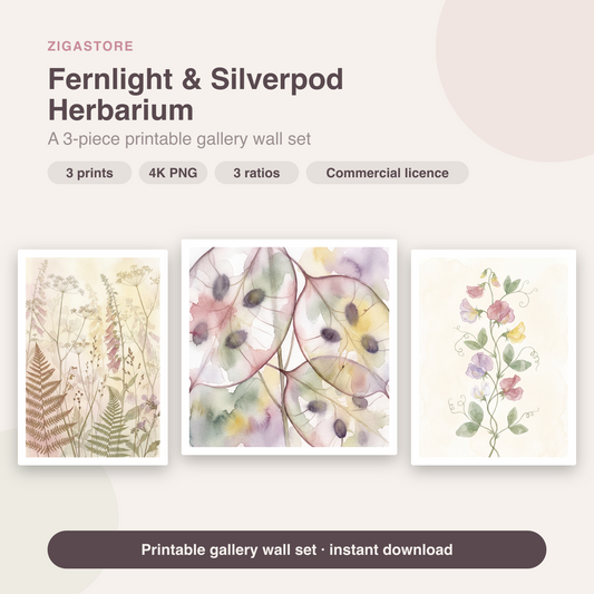 Fernlight & Silverpod Herbarium — 3 Pressed Botanical Prints by Pressed Petal