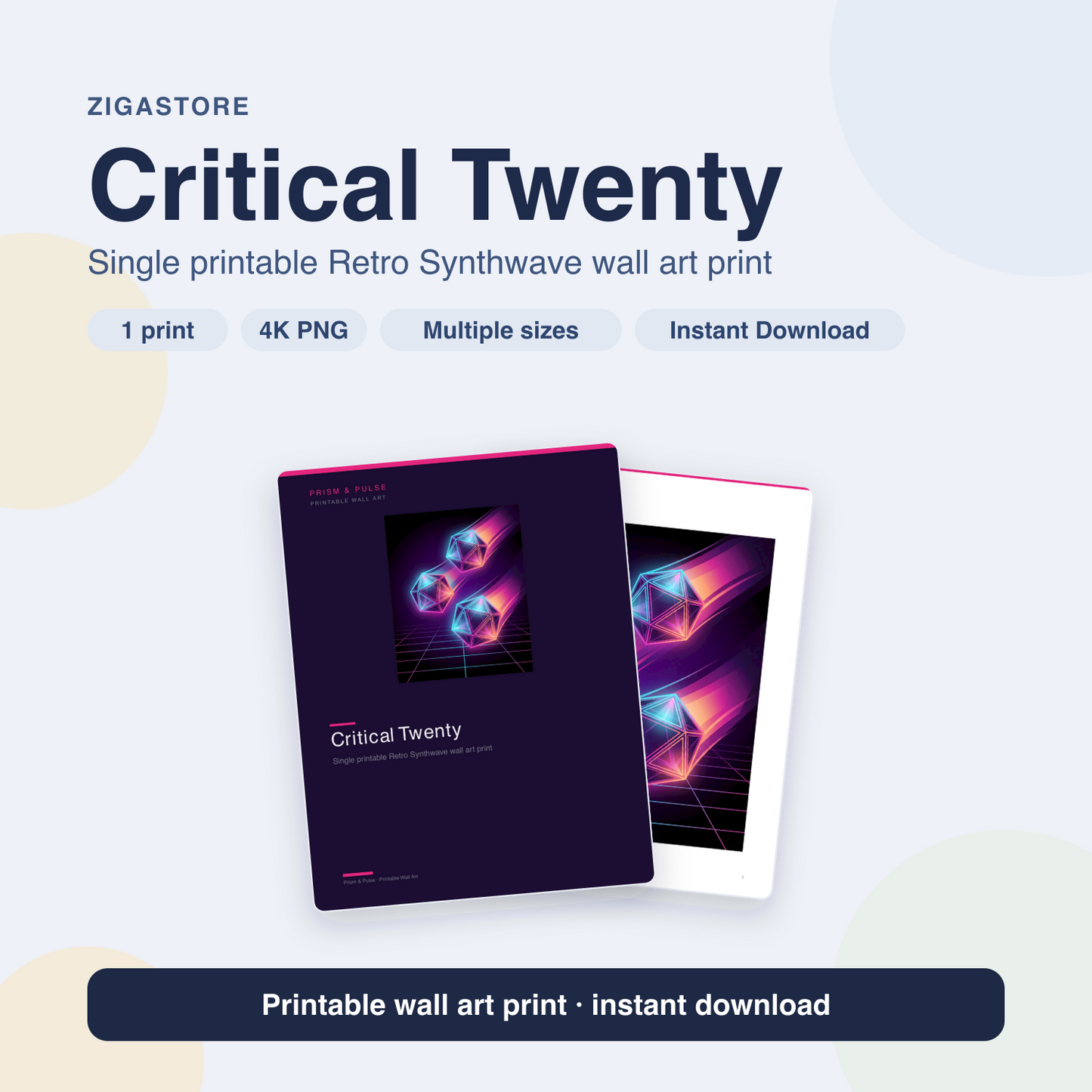 Critical Twenty | Retro Synthwave Printable Wall Art Print by Prism & Pulse