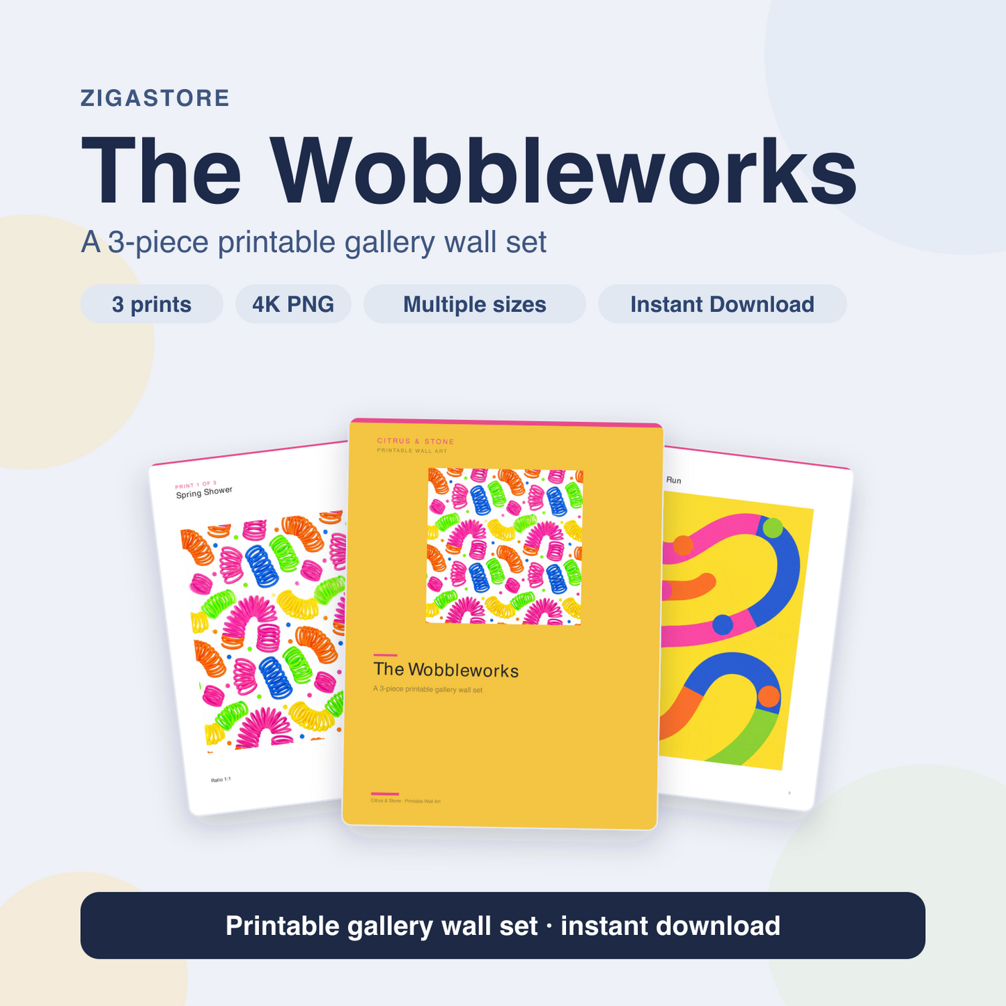 The Wobbleworks — 3-Piece Dopamine Bright Playroom Wall Art Set by Citrus & Stone