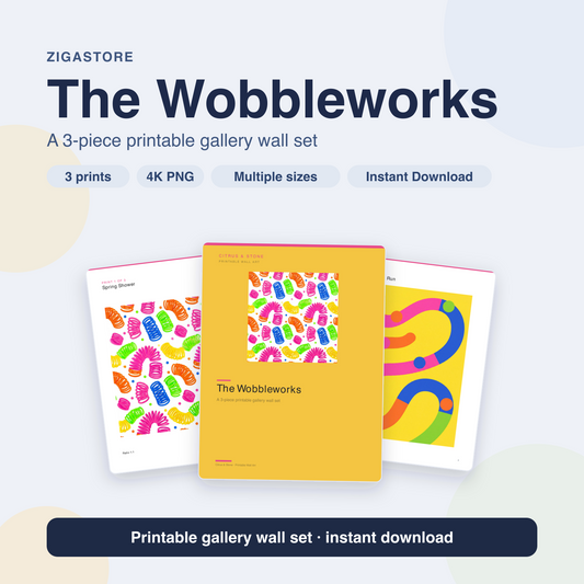 The Wobbleworks — 3-Piece Dopamine Bright Playroom Wall Art Set by Citrus & Stone