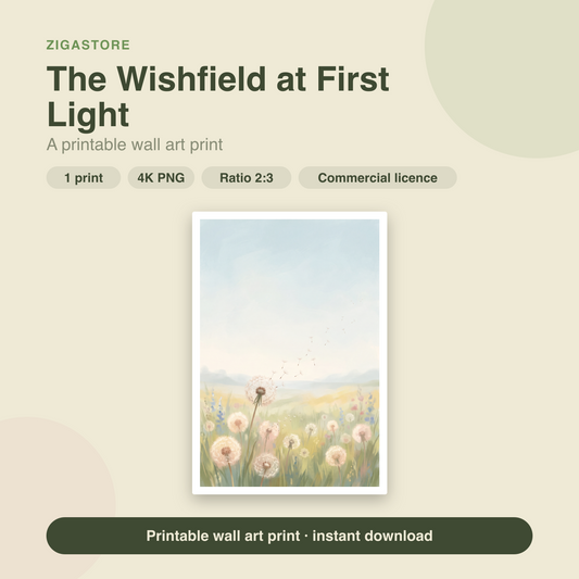 The Wishfield at First Light — Dandelion Meadow Print by Wildflower Field