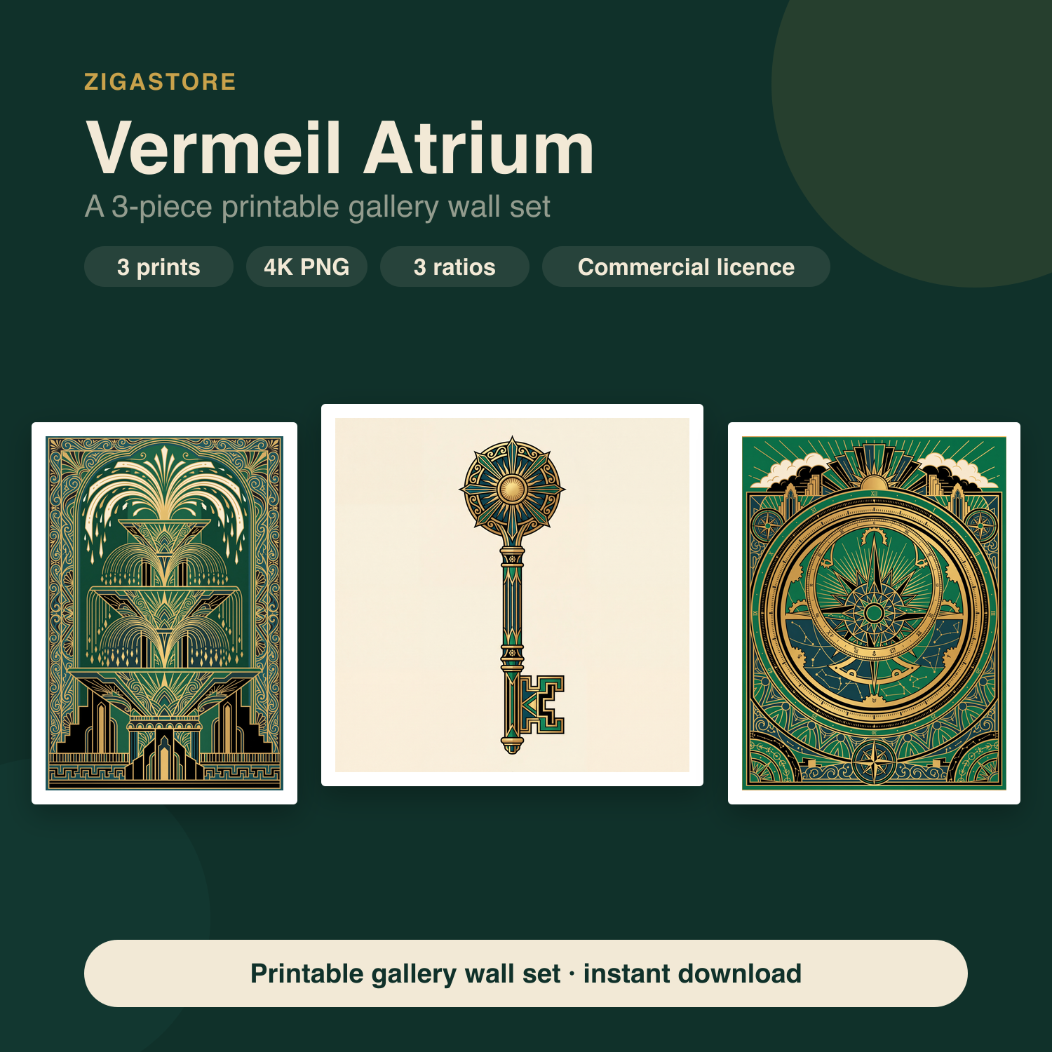 Vermeil Atrium Art Deco Gallery Wall Set | 3 Printable Prints by Marrow & Gold