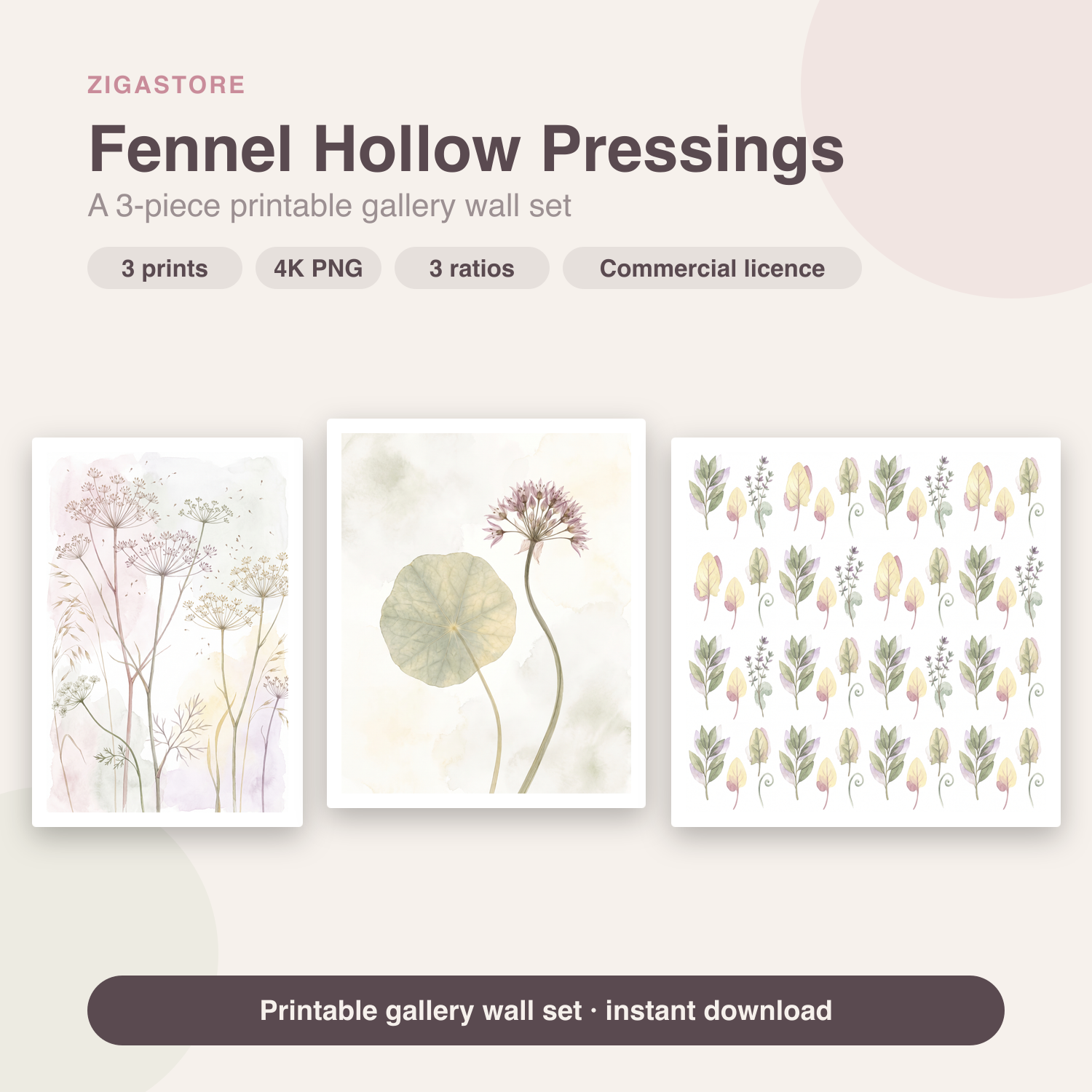 Fennel Hollow Pressings — Pressed Botanical 3-Print Kitchen Set by Pressed Petal