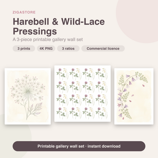 Harebell & Wild-Lace Pressings | 3 Pressed Botanical Nursery Prints by Pressed Petal