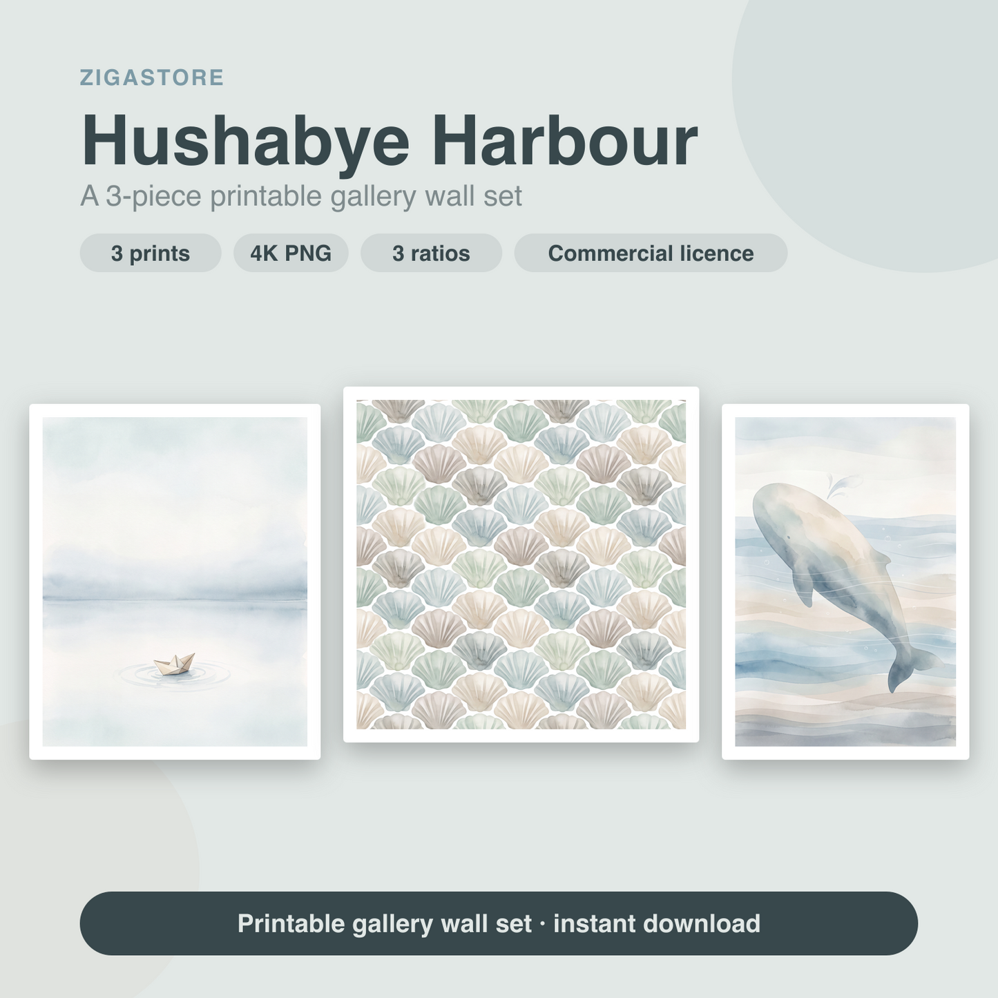 Hushabye Harbour Nursery Wall Art Set — 3 Coastal Prints by Tidewater Studio