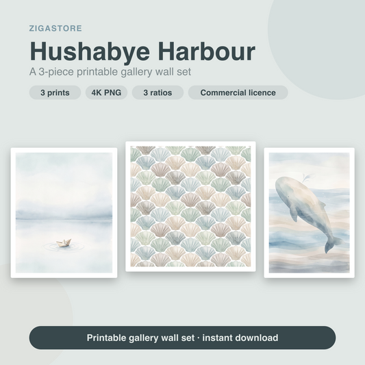 Hushabye Harbour Nursery Wall Art Set — 3 Coastal Prints by Tidewater Studio