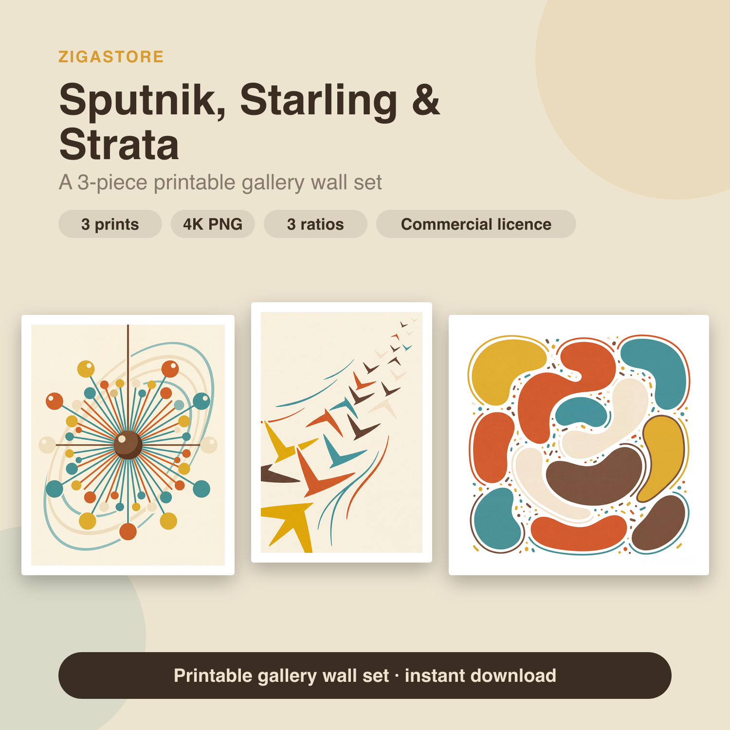 Sputnik, Starling & Strata — Mid-Century Gallery Wall Set of 3 by Atlas & Oak