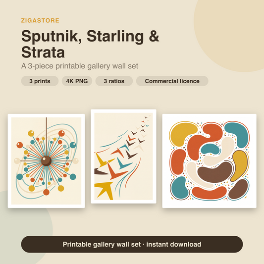 Sputnik, Starling & Strata — Mid-Century Gallery Wall Set of 3 by Atlas & Oak