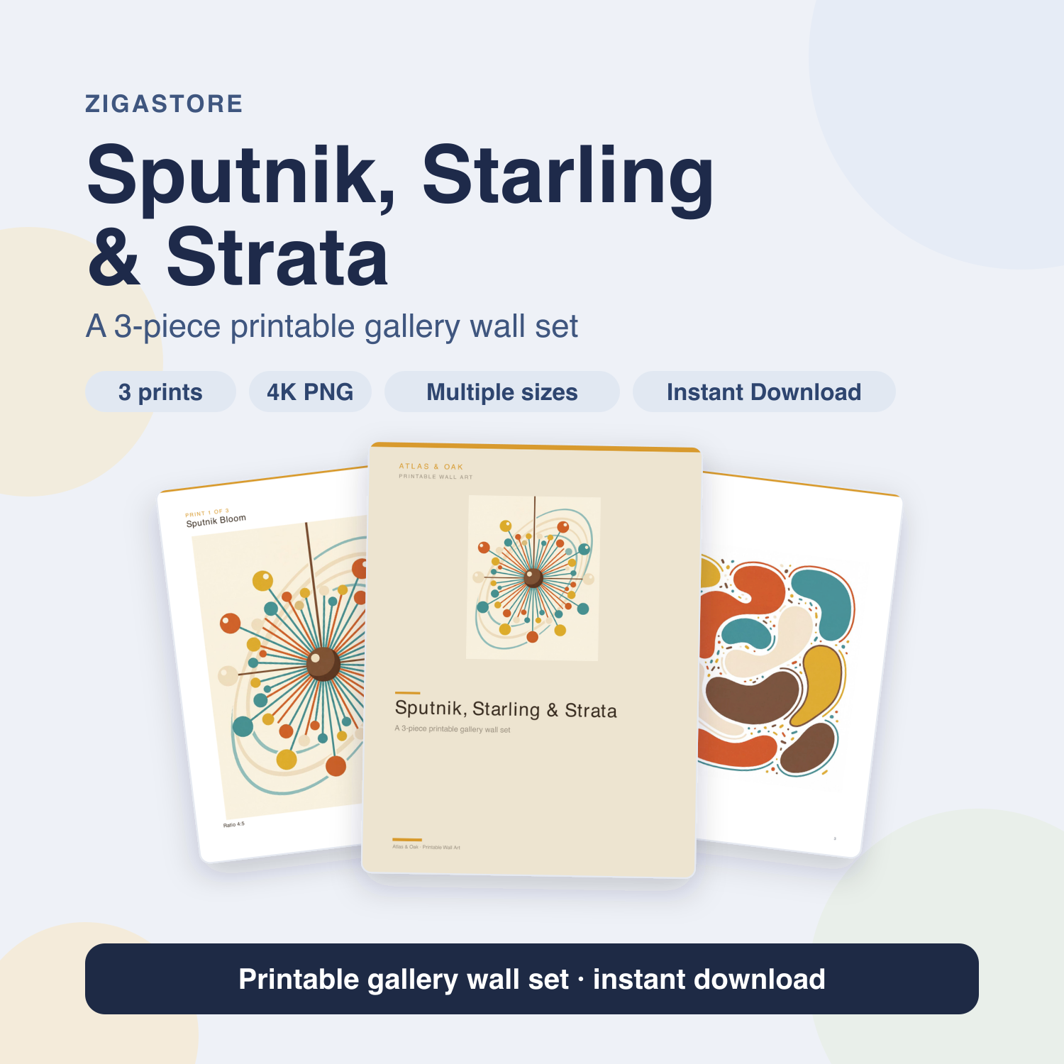 Sputnik, Starling & Strata — Mid-Century Gallery Wall Set of 3 by Atlas & Oak