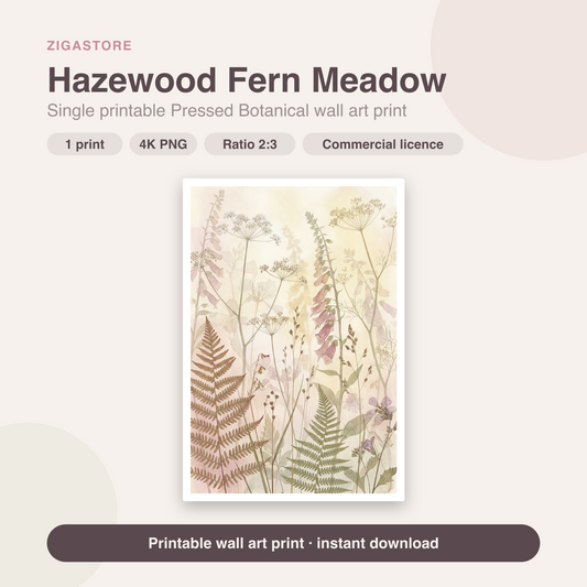 Hazewood Fern Meadow | Pressed Botanical Printable Wall Art Print by Pressed Petal