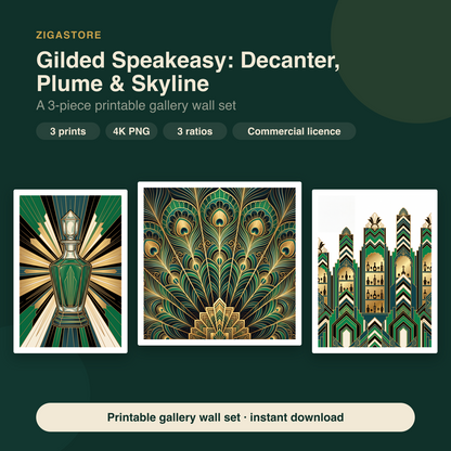 Art Deco Bar Cart Wall Art Set of 3 | Gilded Speakeasy Prints by Marrow & Gold