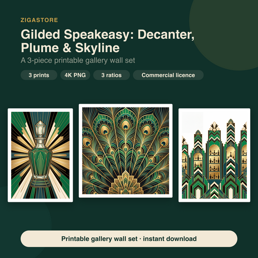 Art Deco Bar Cart Wall Art Set of 3 | Gilded Speakeasy Prints by Marrow & Gold