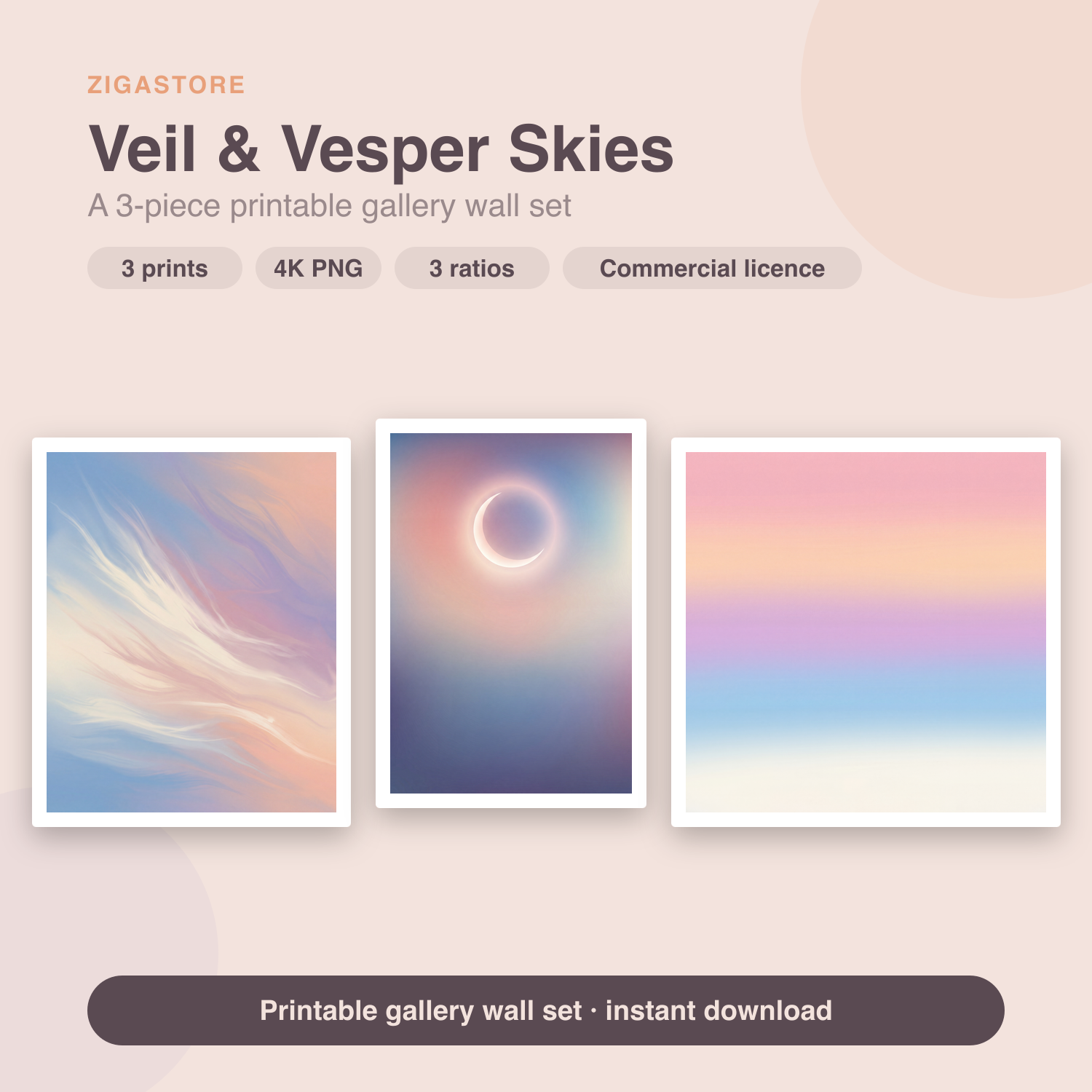 Veil & Vesper Skies — 3-Piece Pastel Sky Gallery Wall Set by Halcyon Skies